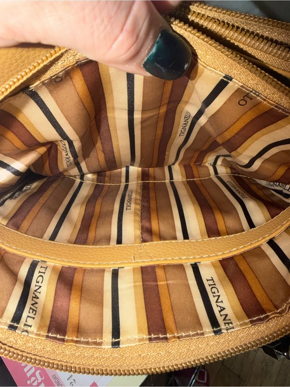 Tignanello Tan Leather Crossbody Bag with Front Zip Pocket AUTHENTIC BAG